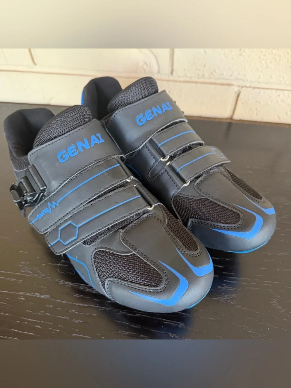 Genai Cycling Shoes Mens 10 Black Blue Adjustable With Peloton Cleats